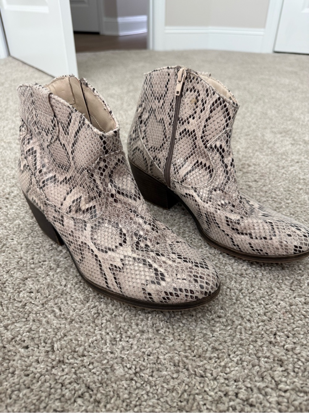 Rampage Beige Snake-Print Ankle Booties with Side Zip